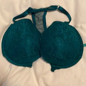 Green lace razor back bra, push-up